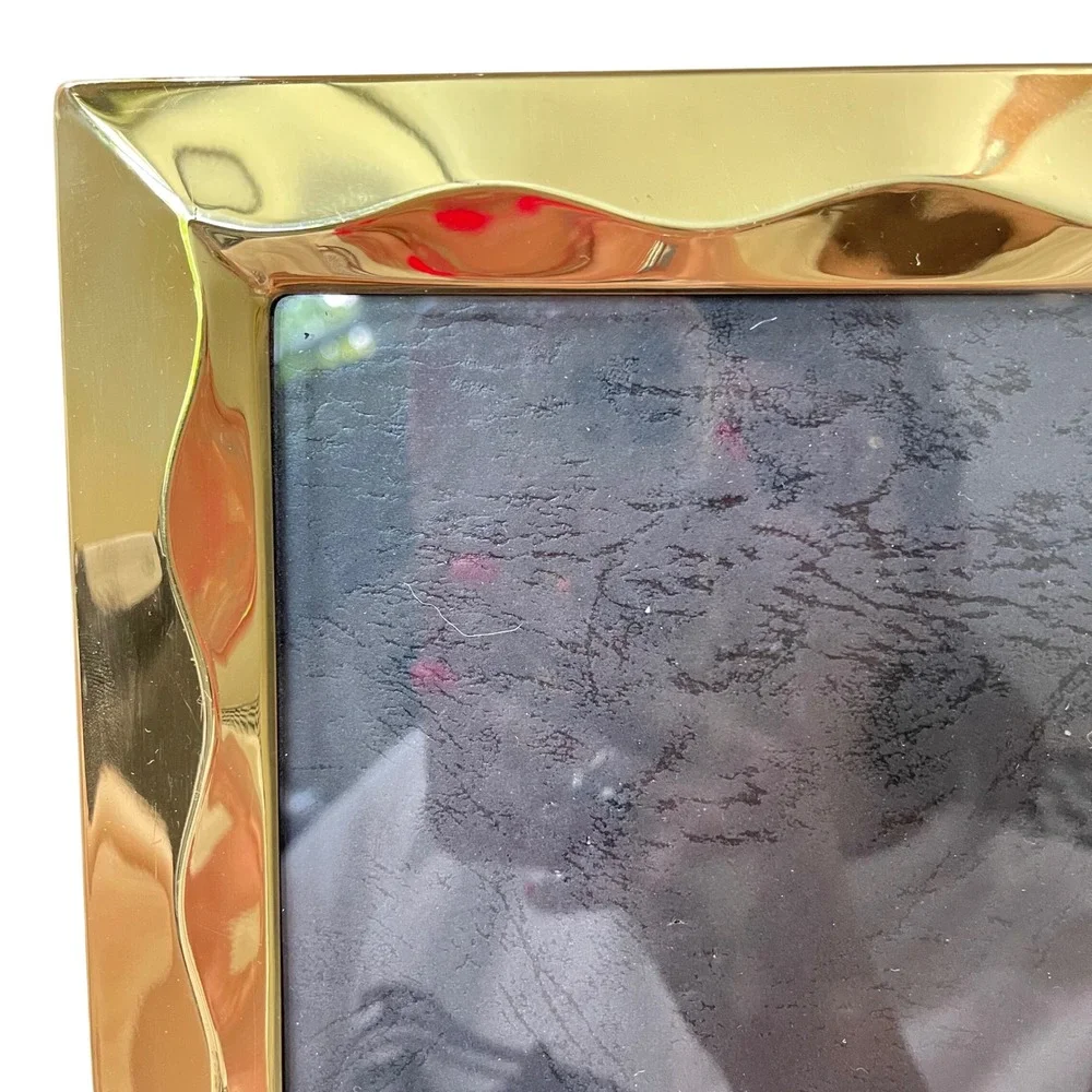 Vtg gold art nouveau regency 5x7 Picture‎ Frame Ornate wave Geomeric gold brass